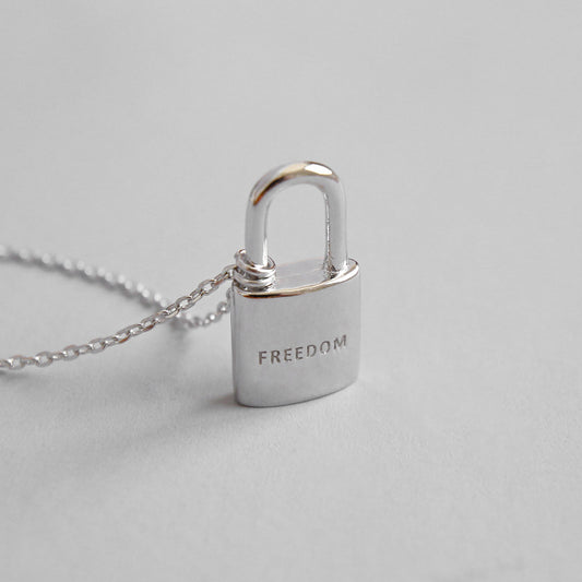 Cute Freedom Letter Lock 925 Sterling Silver Necklace