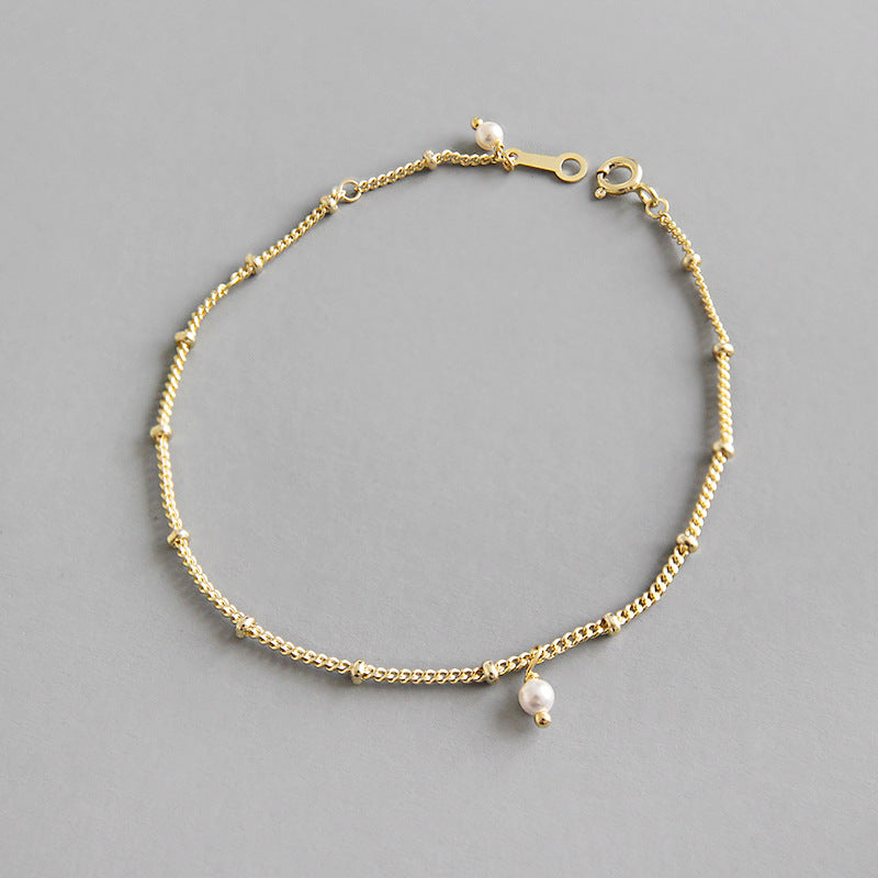 Casual Shell Pearl 925 Sterling Silver Chain Bracelet