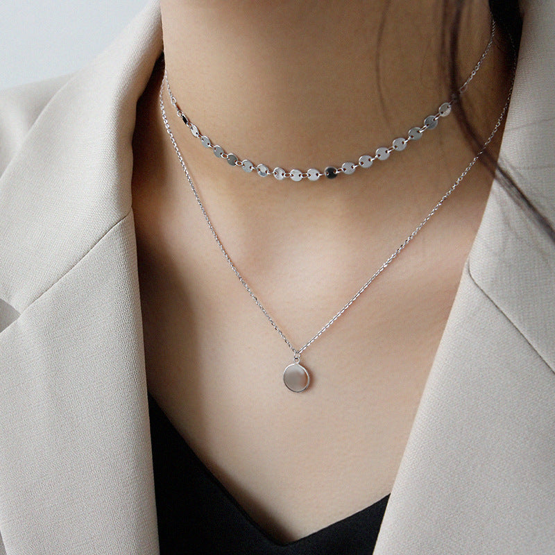 Geometry Wafer Double Layer 925 Sterling Silver Necklace