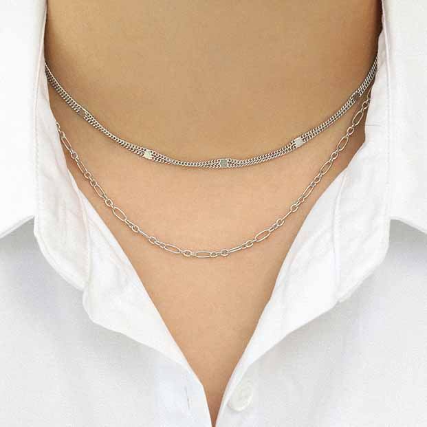 Double Layer Chain 925 Sterling Silver Choker Necklace