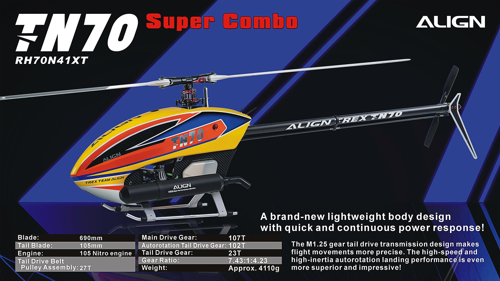 Align TN70 Nitro Helicopter Super Combo (W/o Engine and FBL Unit)
