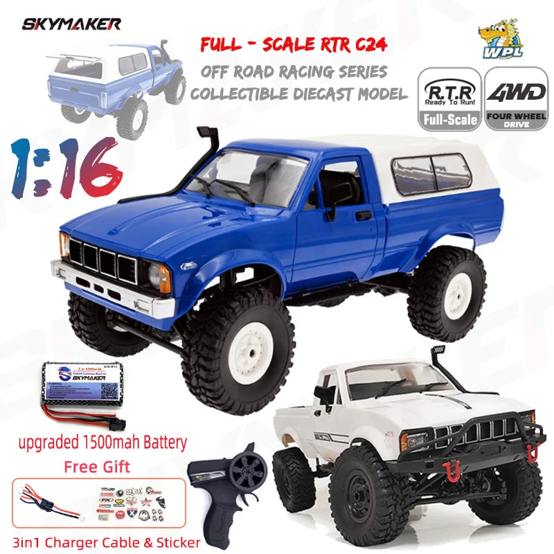 WPL C24-1 Full Scale RC Car 1:16 2.4G 4WD Rock Crawler Electric Buggy