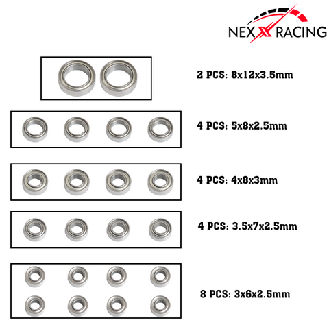 Nexx Racing Metal Shieds Bearings Set For TRX-4M (22 PCS)