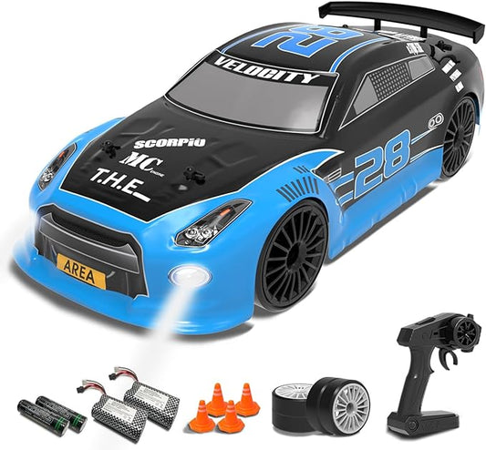RACENT 1:14 4WD Drift Car High Speed Sport Racing Vehicle with Driftitng & Racing Tires, Led Lights 2 pcs Batteries