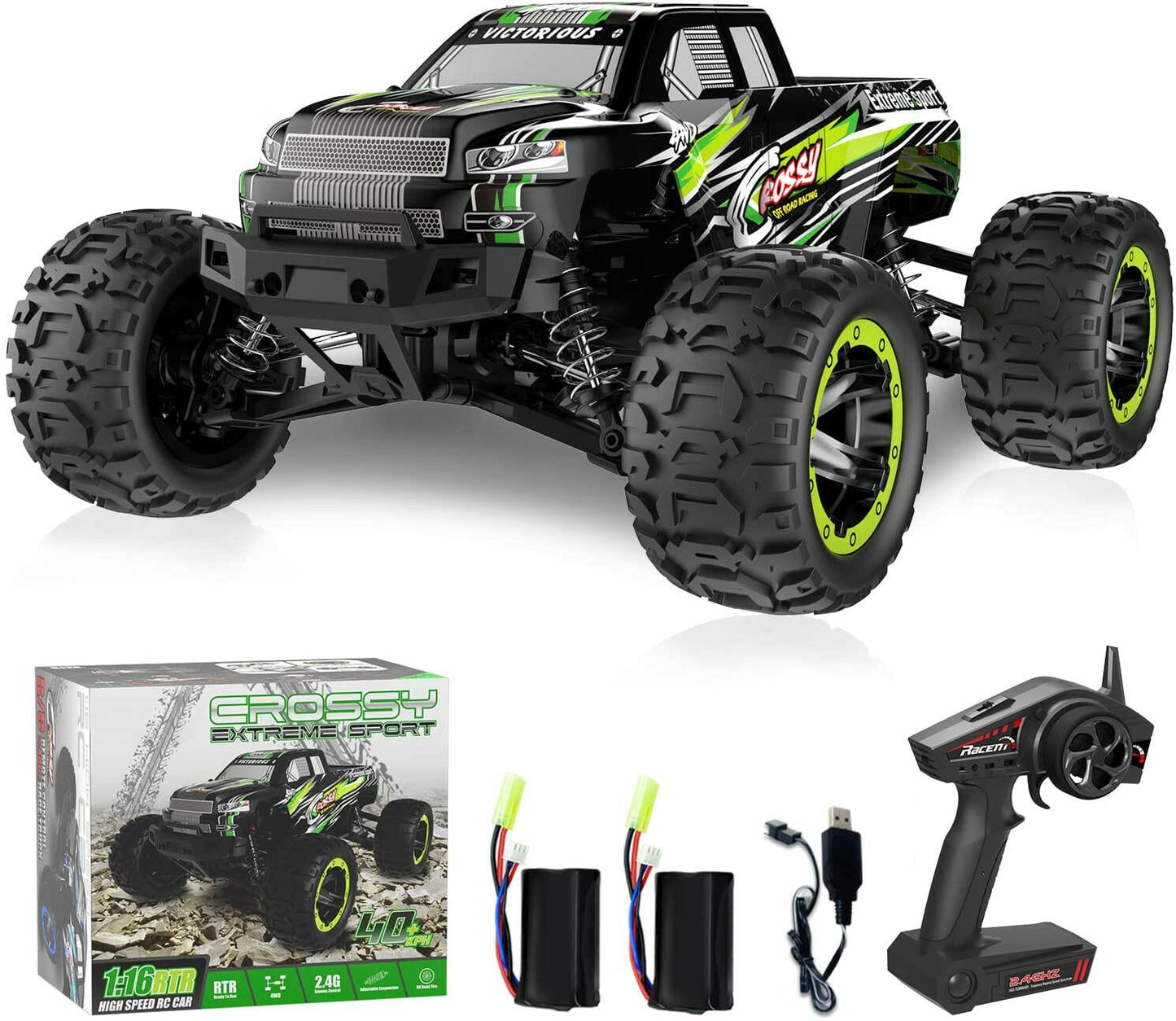 RACENT Crossy 1/16 RC Truck 30mph High Speed Racing Remote Control Car Great Gift 2 pcs Batteries