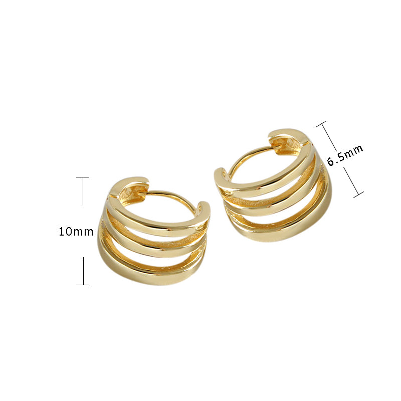 Simple Three Circle Ring 925 Sterling Silver Hoop Earrings