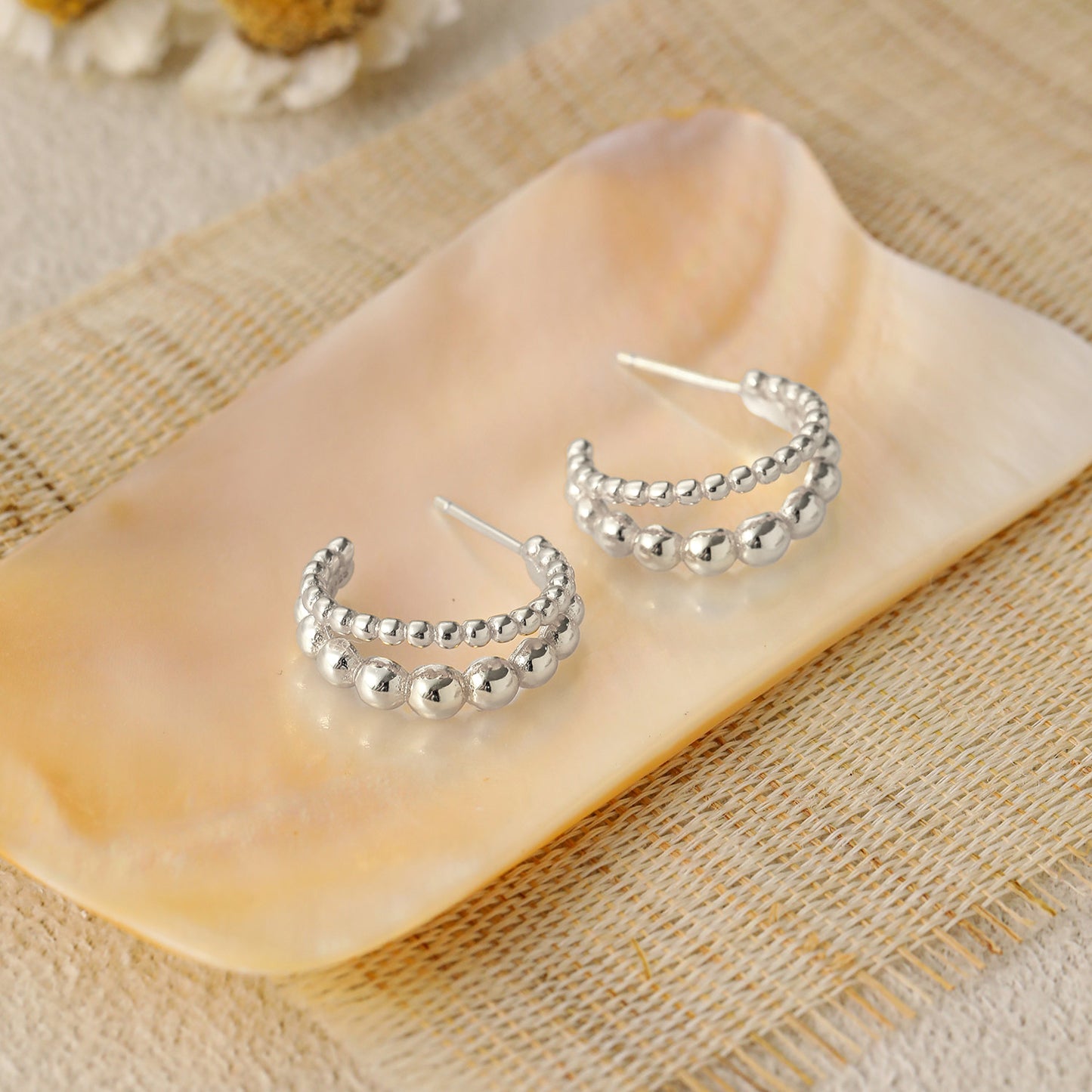 Holiday Beads Circle 925 Sterling Silver Hoop Earrings