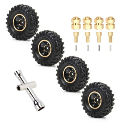 RCAWD 1.0" Brass Beadlock Wheels and tires combo for Axial SCX24 upgrades