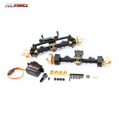 RCAWD Front & Rear Axles Set +12mm Extended Counterweight Hex Axles Upgrades Set with 5g Metal Servo for SCX24