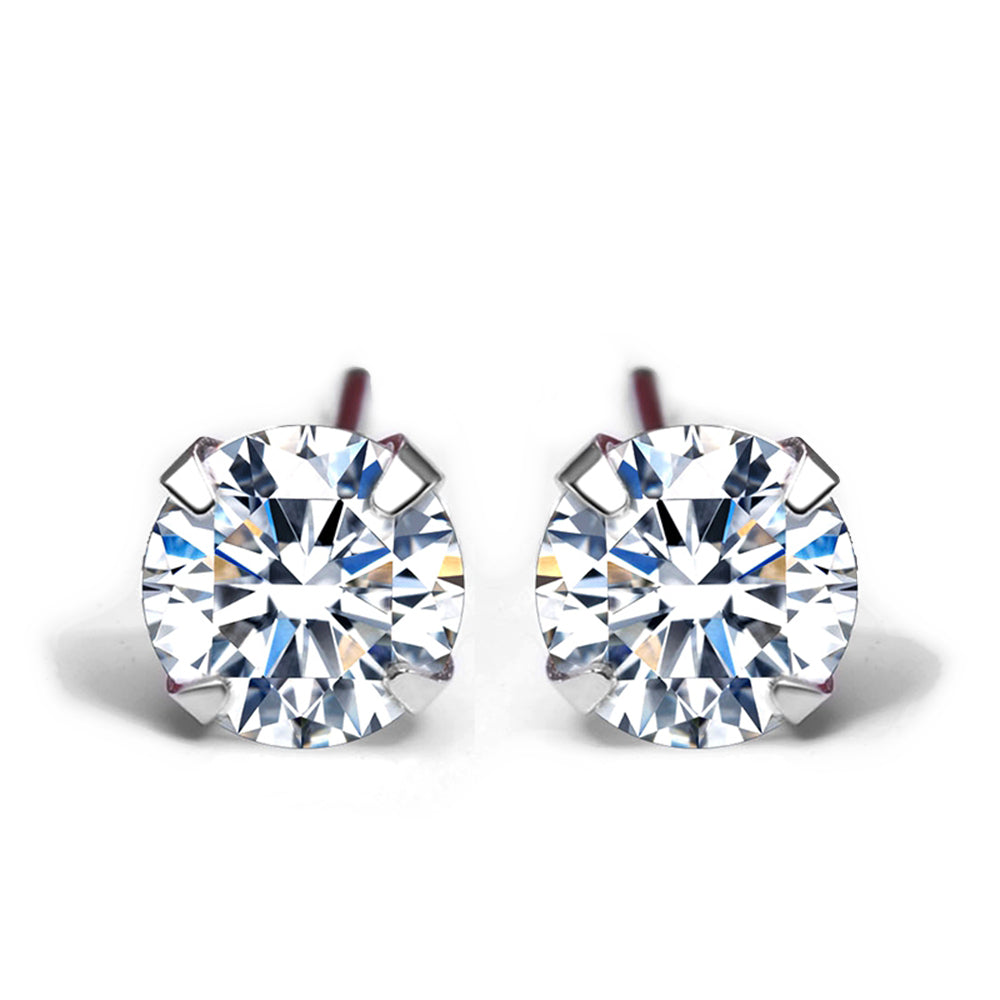 Simple CZ White 925 Sterling Silver Round Studs Earrings