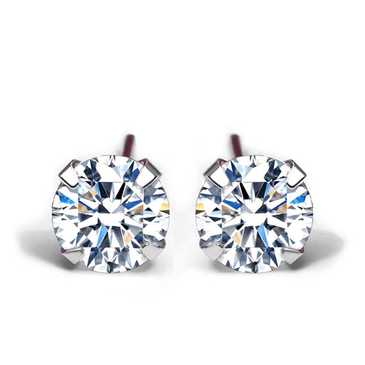 Simple CZ White 925 Sterling Silver Round Studs Earrings