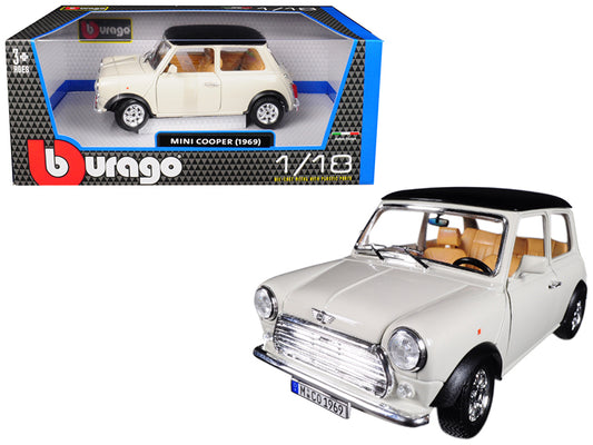 1969 Mini Cooper Beige with Black Top 1/18 Diecast Model Car by Bburago