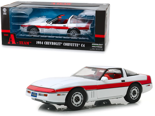 1984 Chevrolet Corvette C4 Convertible White with Red Stripe "The A-Team" (1983-1987) TV Series 1/18 Diecast Model Car by Greenlight