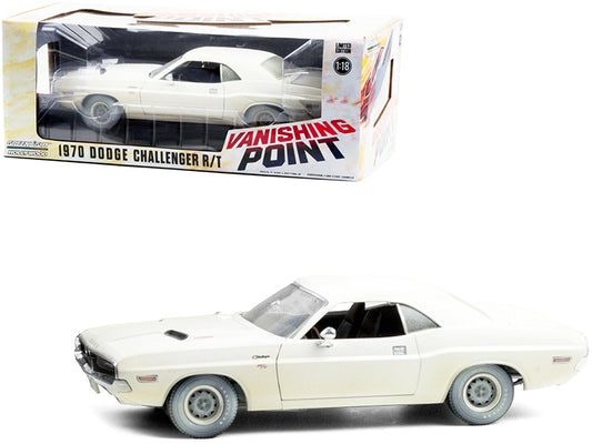 1970 Dodge Challenger R/T White (Weathered Version) "Vanishing Point" (1971) Movie 1/18 Diecast Model Car by Greenlight