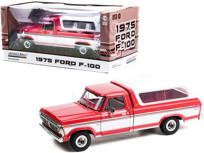 1975 Ford F-100 Ranger Pickup Truck with Deluxe Box Cover Apple Red with Wimbledon White 1/18 Diecast Model Car by Greenlight
