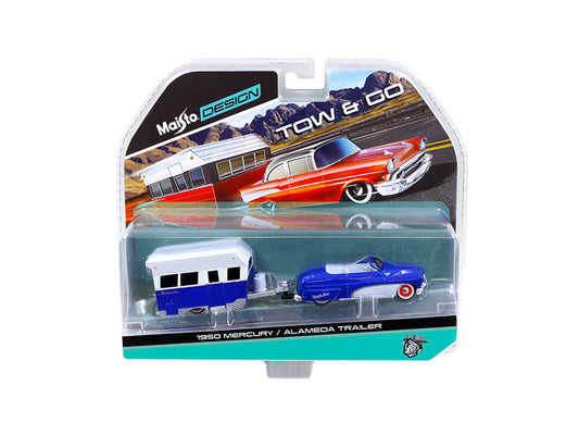 1950 Mercury with Alameda Trailer Blue / White Tow & Go 1/64 Diecast Model by Maisto