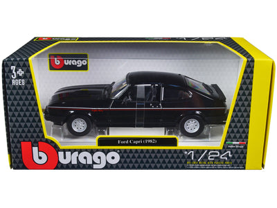 1982 Ford Capri Black with Stripes 1/24 Diecast Model Car by Bburago