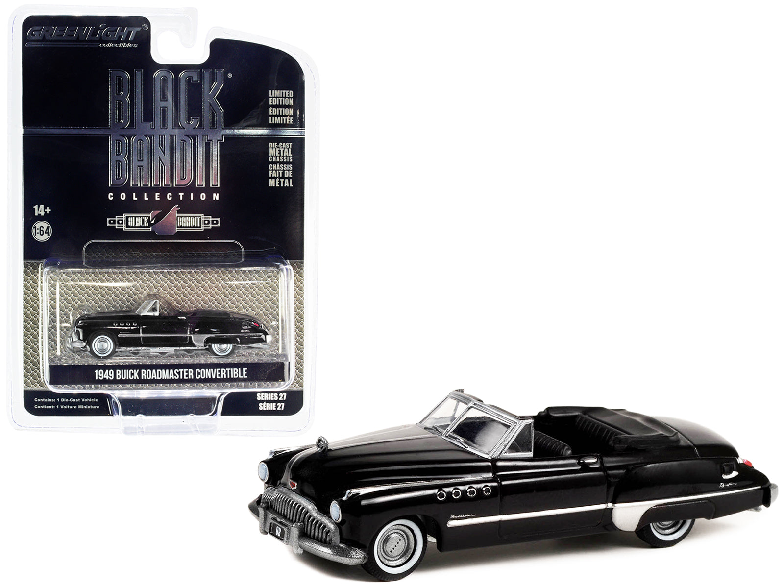 1949 Buick Roadmaster Convertible Black Metallic "Black Bandit" Series 27 1/64 Diecast Model Car by Greenlight