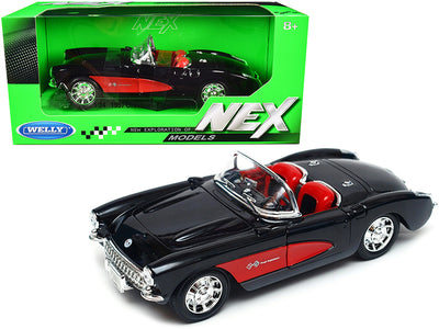 1957 Chevrolet Corvette Convertible Black and Red with Red Interior "NEX Models" 1/24 Diecast Model Car by Welly