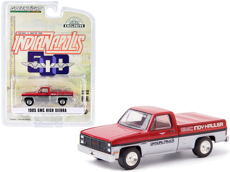 1985 GMC High Sierra Pickup Official Truck with Bed Cover Red Metallic and Silver "69th Annual Indianapolis 500 Mile Race" GMC Indy Hauler "Hobby Exclusive" 1/64 Diecast Model Car by Greenlight
