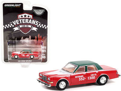 1983 Dodge Diplomat Red and White with Matt Green Top "Veteran's Cab Co." Taxi San Francisco (California) "Hobby Exclusive" 1/64 Diecast Model Car by Greenlight