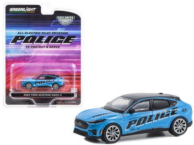 2022 Ford Mustang Mach-E Police Blue with Black Top "All-Electric Pilot Program Vehicle" "Hobby Exclusive" Series 1/64 Diecast Model Car by Greenlight