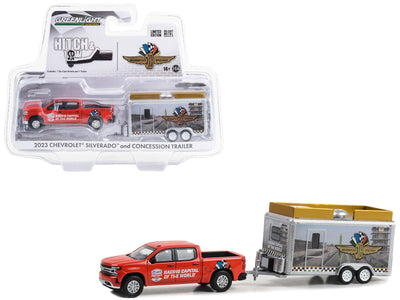 2023 Chevrolet Silverado Pickup Truck Red "NTT Indycar Series" and "Indianapolis Motor Speedway" Concession Trailer "Hitch & Tow" Series 1/64 Diecast Model Car by Greenlight