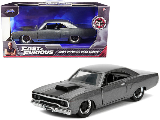 Dom's Plymouth Road Runner Dark Gray Metallic with Matt Black Stripe "Fast & Furious" Movie 1/32 Diecast Model Car by Jada