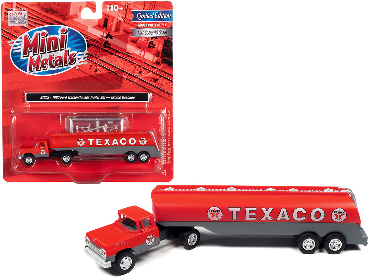 1960 Ford Tanker Truck Red and Gray "Texaco" 1/87 (HO) Scale Model by Classic Metal Works