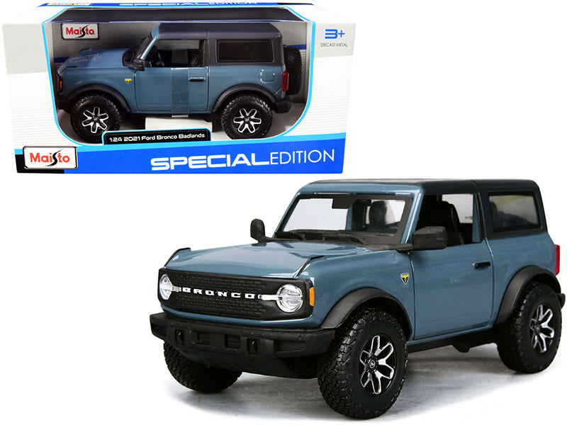 2021 Ford Bronco Badlands Blue with Black Top "Special Edition" 1/24 Diecast Model Car by Maisto