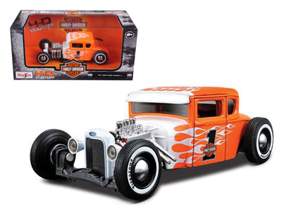 1929 Ford Model A #1 "Harley Davidson" Orange with White Flames 1/24 Diecast Model Car by Maisto