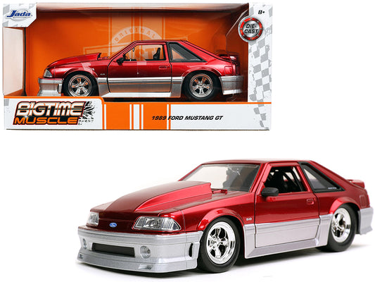 1989 Ford Mustang GT 5.0 Candy Red and Silver "Bigtime Muscle" 1/24 Diecast Model Car by Jada