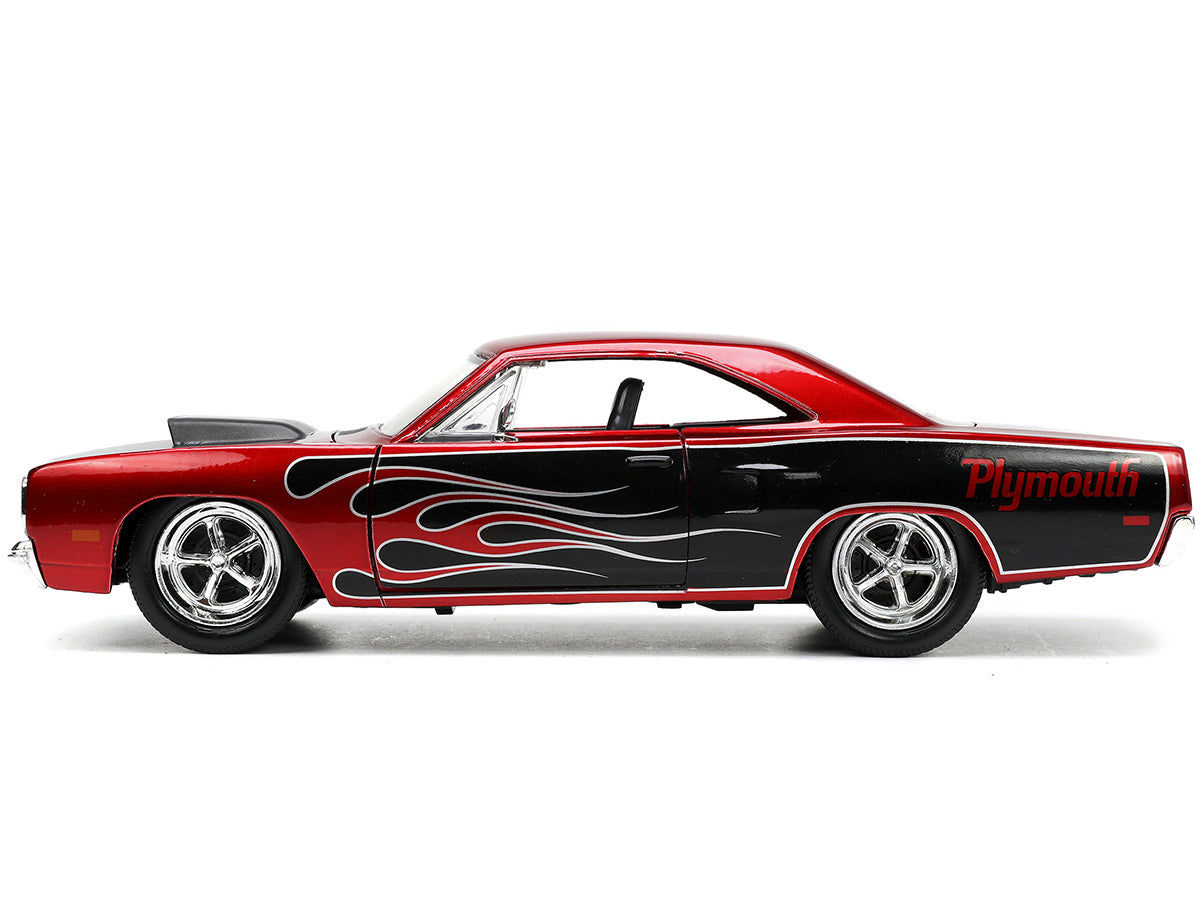 1970 Plymouth Road Runner Candy Red Metallic and Black with Flames "Bigtime Muscle" Series 1/24 Diecast Model Car by Jada