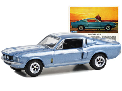 1967 Ford Mustang Shelby GT500 Light Blue Metallic with White Stripes "Order Your Mustang As Hot As You Like… Even Shelby Hot!" "Vintage Ad Cars" Series 9 1/64 Diecast Model Car by Greenlight