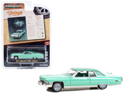 1971 Cadillac Coupe deVille Light Green Metallic with Green Interior "Your Second Impression Will Be Even Greater Than Your First" "Vintage Ad Cars" Series 9 1/64 Diecast Model Car by Greenlight