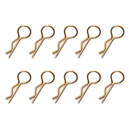 SpeedTek RC 1/10 & 1/8 RC Car Bent Body Clips (10) (Gold)