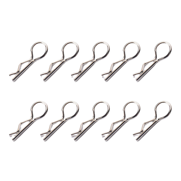 SpeedTek RC 1/10 & 1/8 RC Car Bent Body Clips (10) (Silver)