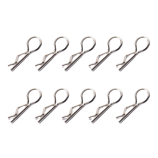 SpeedTek RC 1/10 & 1/8 RC Car Bent Body Clips (10) (Silver)