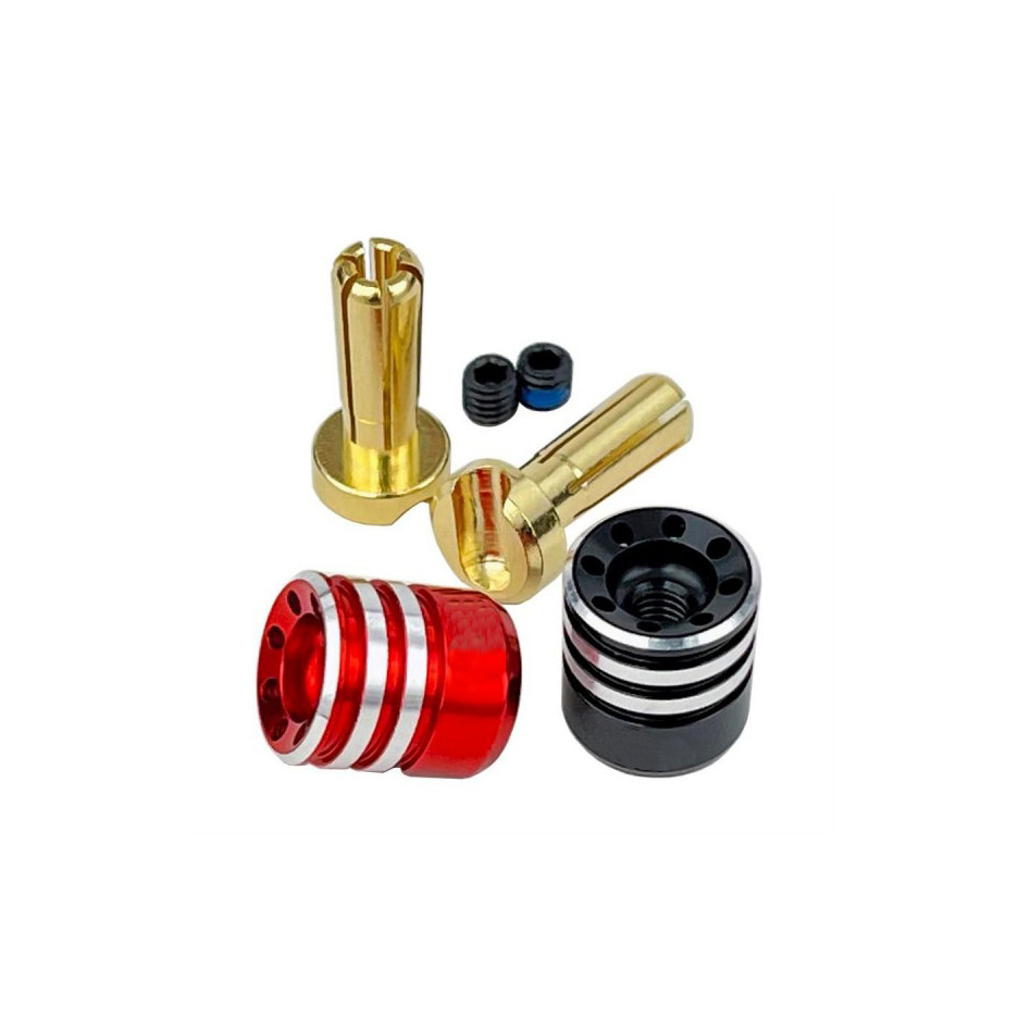 SpeedTek RC Heatsink Bullet Plug Grips w/ 4mm Bullets (Black/Red)