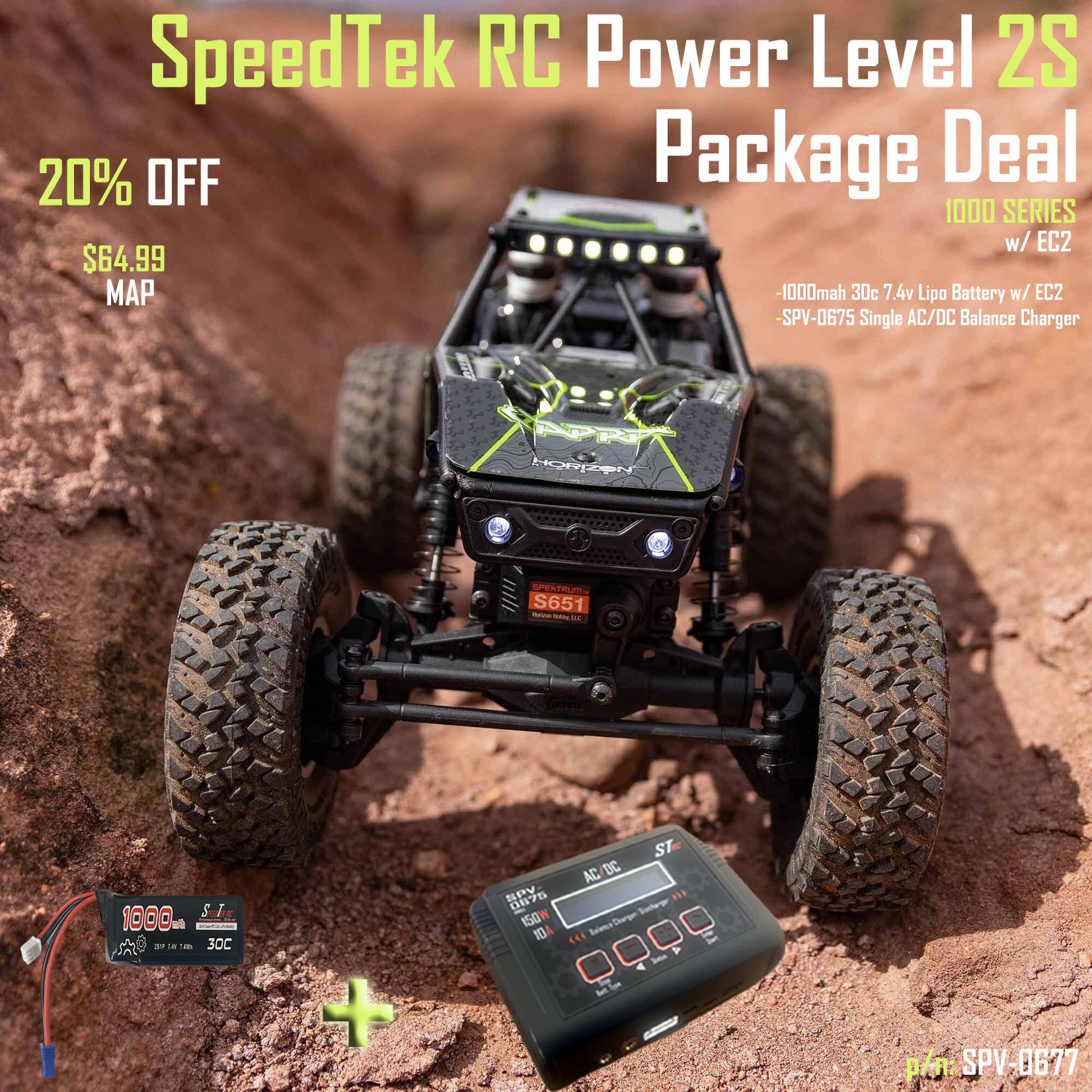 SpeedTek RC Power Level 2S Package Deal (1000 Series) (EC2)