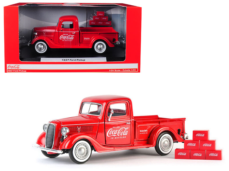 1937 Ford Pickup Truck "Coca-Cola" Red with 6 Bottle Carton Accessories 1/24 Diecast Model Car by Motorcity Classics