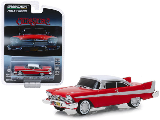 1958 Plymouth Fury Red with White Top "Evil Version" (Blacked Out Windows) "Christine" (1983) Movie "Hollywood Series" Release 24 1/64 Diecast Model Car by Greenlight