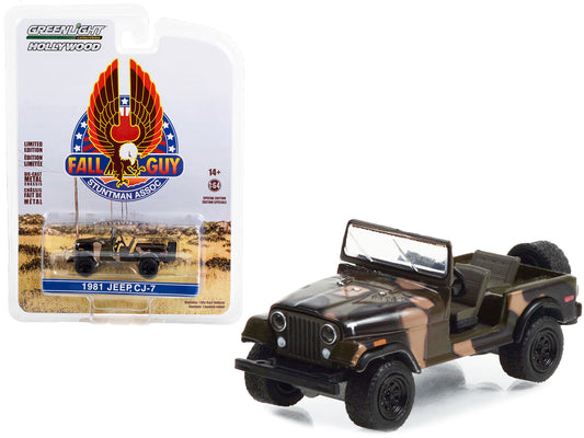 1981 Jeep CJ-7 Camouflage "Fall Guy Stuntman Association" Hollywood Special Edition 1/64 Diecast Model Car by Greenlight