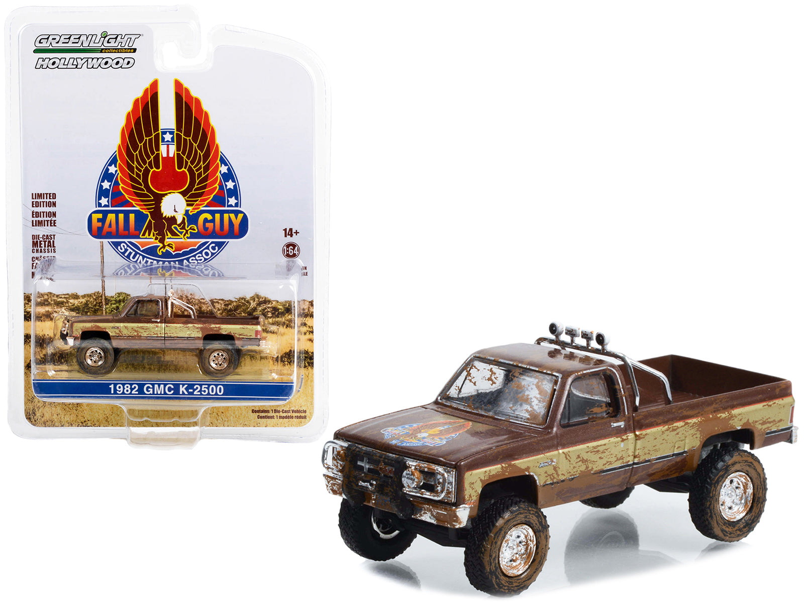 1982 GMC K-2500 Sierra Grande Pickup Truck Brown and Gold (Dirty Version) "Fall Guy Stuntman Association" Hollywood Special Edition 1/64 Diecast Model Car by Greenlight