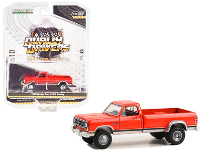 1989 Dodge Ram D-350 Dually Pickup Truck Colorado Red and Sterling Silver "Dually Drivers" Series 13 1/64 Diecast Model Car by Greenlight