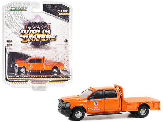2023 Ram 3500 Dually Flatbed Truck Orange "City Of Austin Public Works - Street and Bridge Operations Austin Texas" "Dually Drivers" Series 13 1/64 Diecast Model Car by Greenlight