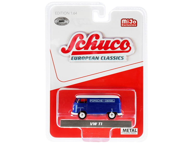 Volkswagen T1 Panel Bus "Porsche Diesel" Blue with White Top "European Classics" Series Limited Edition to 3600 pieces Worldwide 1/64 Diecast Model by Schuco