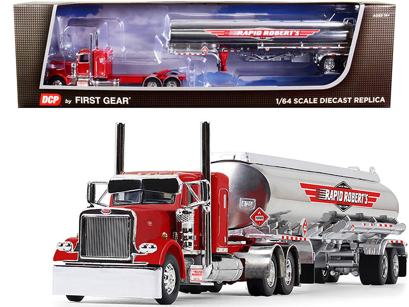 Peterbilt 389 with 36" Flattop Sleeper Cab and Heil Fuel Tanker Trailer Red and Chrome "Rapid Robert's Inc." 1/64 Diecast Model by DCP/First Gear