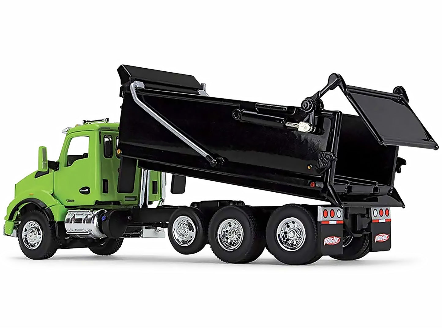 Kenworth T880 Day Cab with Rogue Transfer Dump Body Truck Lime Green and Black 1/64 Diecast Model by DCP/First Gear