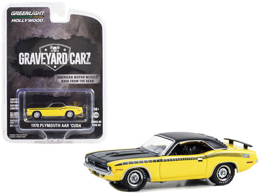 1970 Plymouth AAR Barracuda Yellow with Black Stripes and Top "Graveyard Carz (2012-Current) TV Series "Hollywood Series" Release 40 1/64 Diecast Model Car by Greenlight